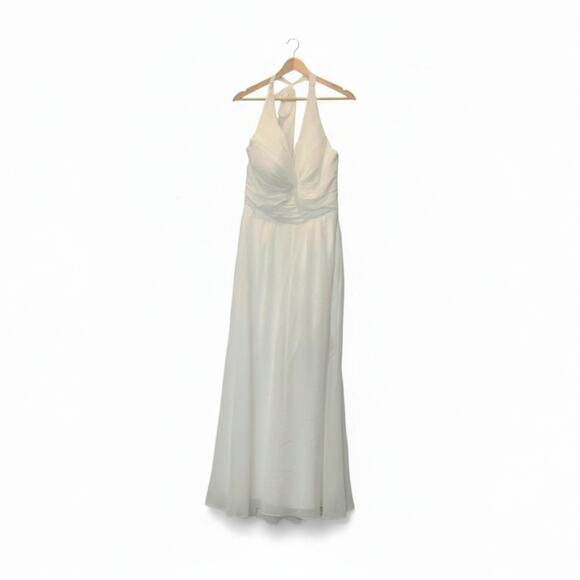 Copied - AW Bridal Wm's white Halter V Twist Chiffon Wedding Dress Sz 10 NWOT - Picture 3 of 7
